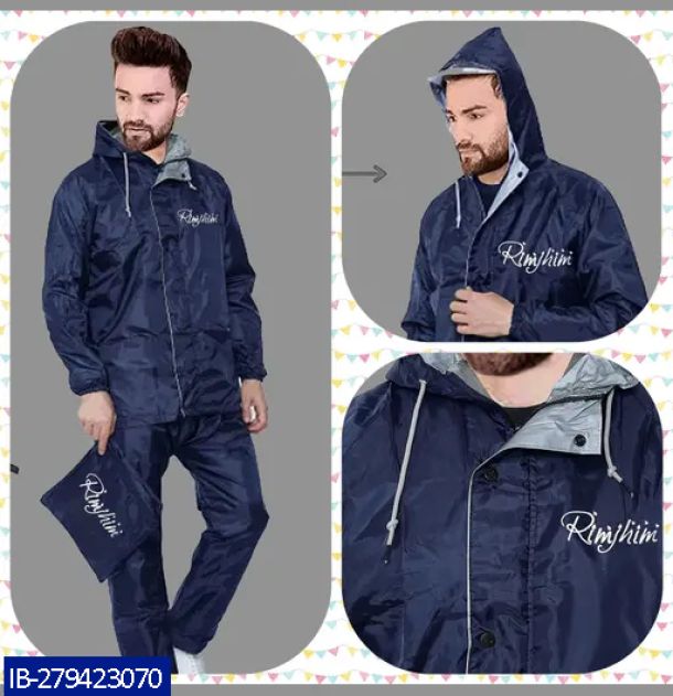 Rain Coat for Men Waterproof for Bike Raincoat for Men with Hood. Set of Top and Bottom.
