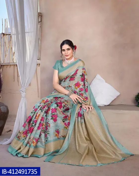 FLORAL PRINTED KHADI BLENDED SAREE